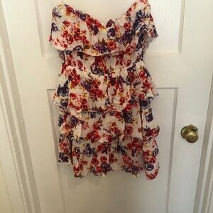 Kismet - med dress, layered floral dress strapless with elastic on top - summery
